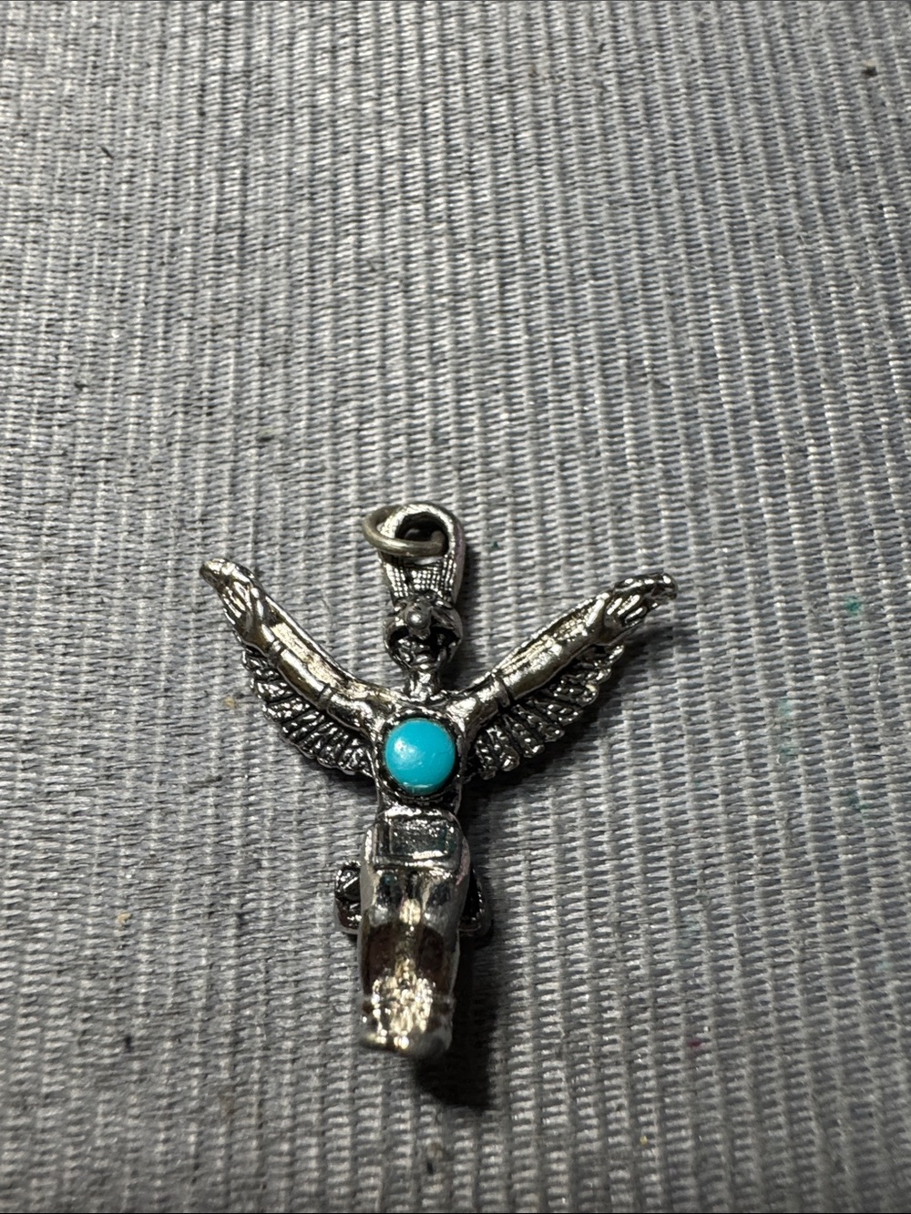 Source Unknown Silver-tone Angel Wing Pendant with Turquoise Cabochon
